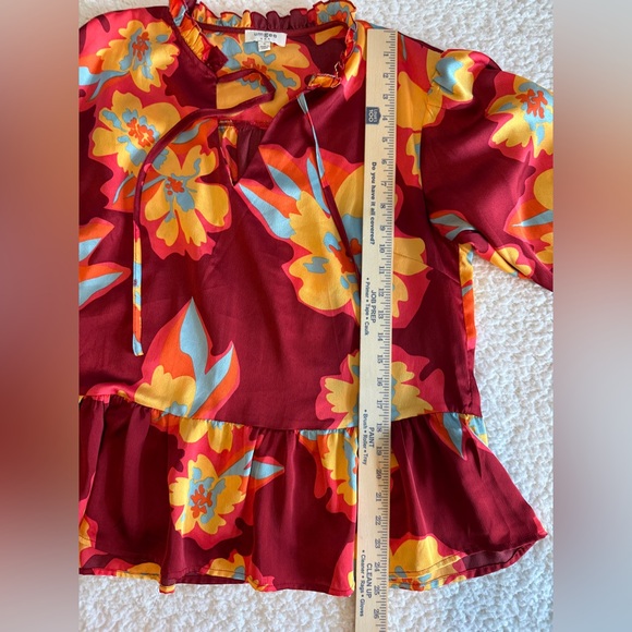 Umgee Multicolor Ruffled Blouse Small 70s inspired| festival wear| retro floral - Picture 7 of 9